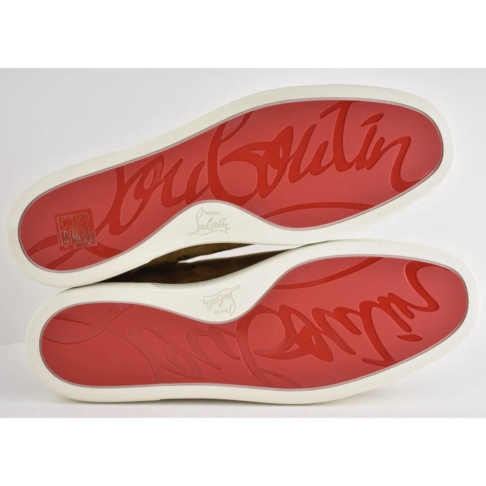Christian Louboutin Mens St Louis Flat Rhea Brown Suede Low Top Sneakers 47 14